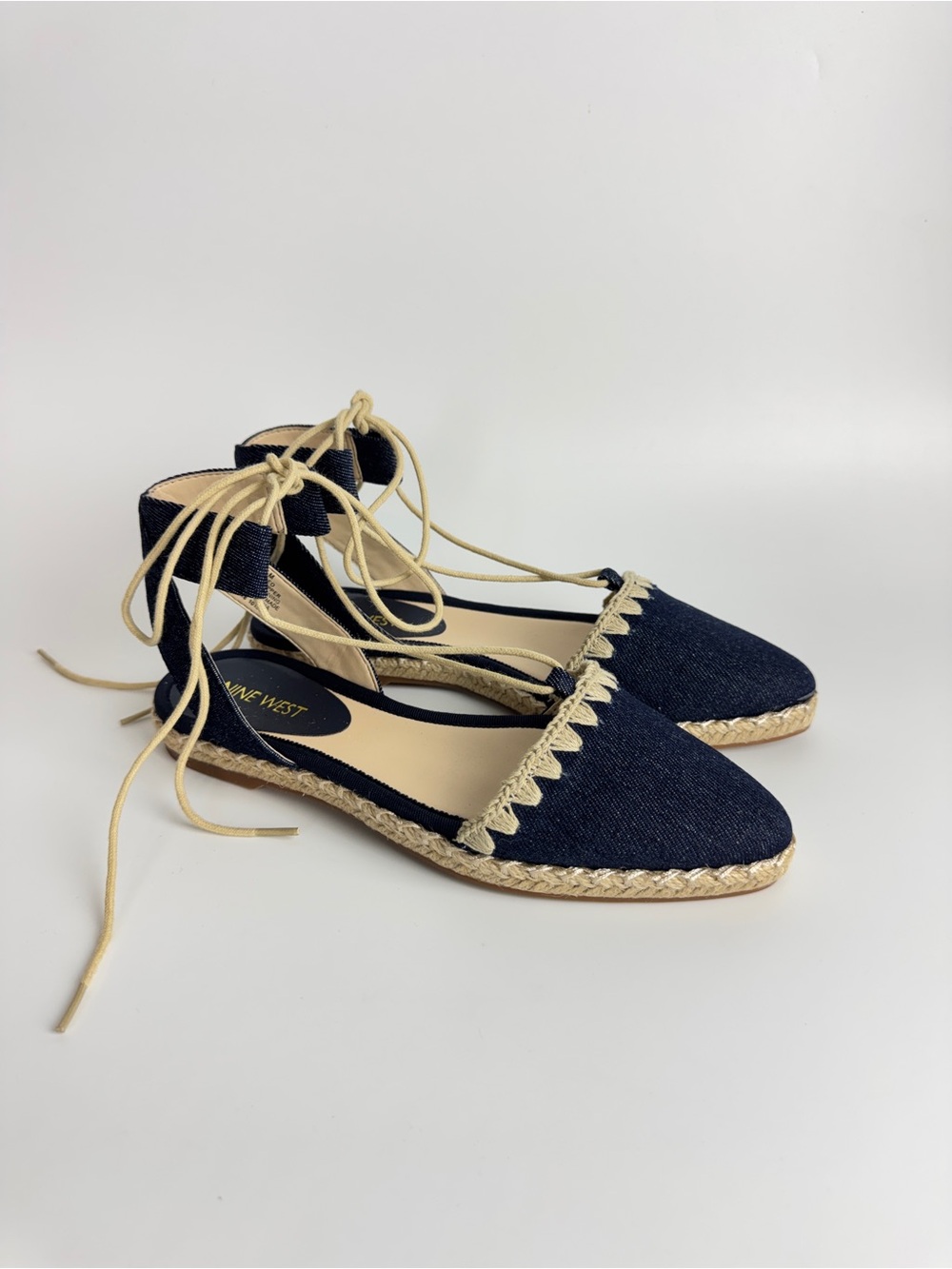 Nine West Navy Denim Lace-Up Espadrille Flats